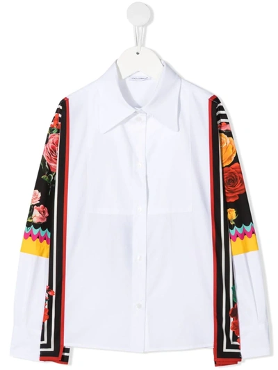 Dolce & Gabbana Floral-trimmed Cotton Shirt In Multicolor