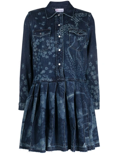 Red Valentino 印花牛仔衬衫裙 In Navy