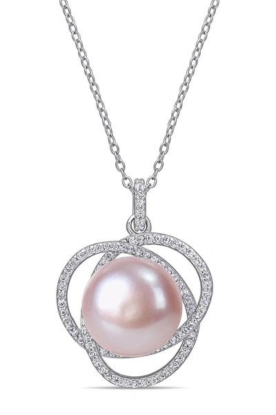 Delmar Sterling Silver 12-12.5mm Pink Freshwater Cultured Pearl & Cz Pendant Necklace