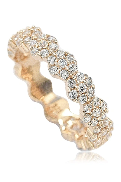 Suzy Levian Rose Plated Sterling Silver White Cz Flower Pave Eternity Band