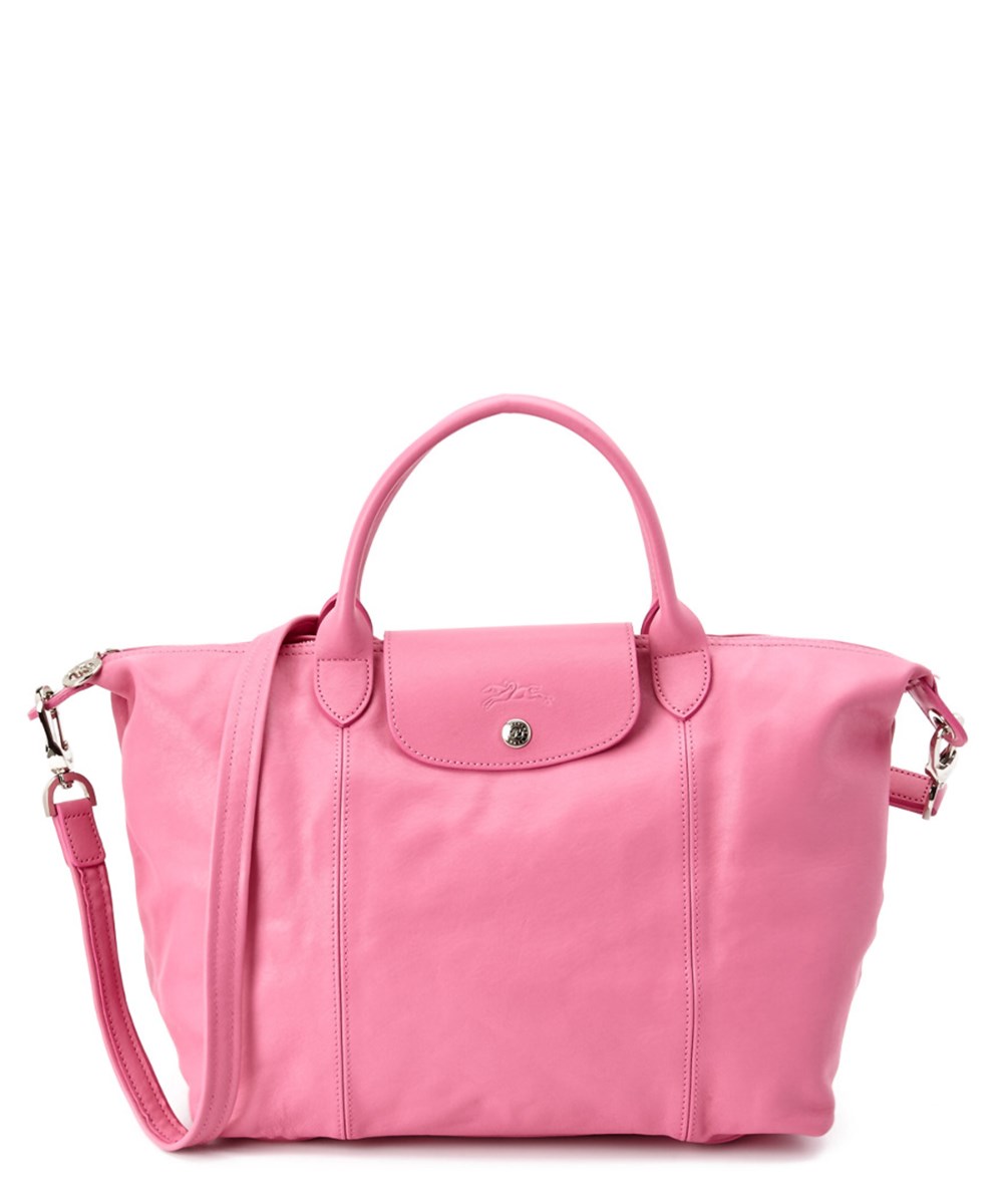 Longchamp Le Pliage Cuir Medium Leather Top Handle In Pink