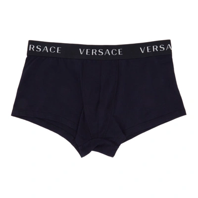 Versace Navy Logo Band Boxer Briefs In A1384 Dkblu