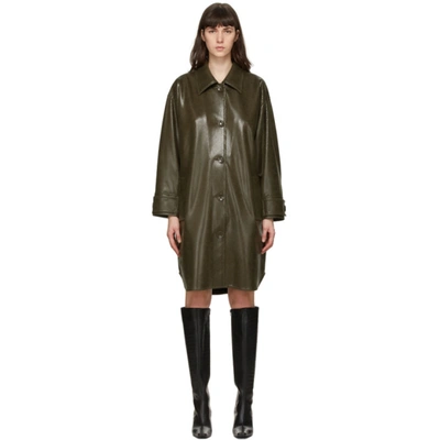 Stand Studio Kali Oversized Snake-effect Faux Leather Coat In Green