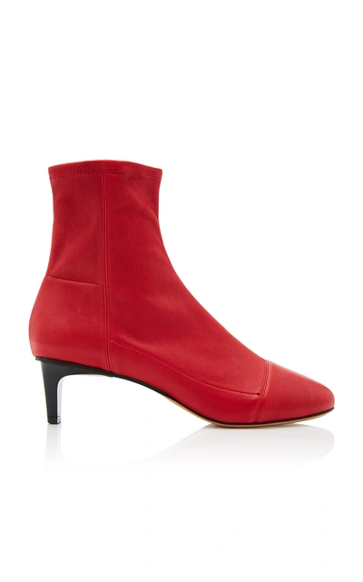 Isabel Marant Daevel Paneled Leather Sock Boots In Red