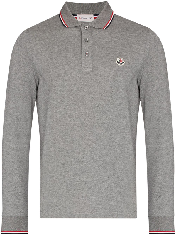 Moncler Men's Tipped Long-sleeve Polo Shirt In Gray | ModeSens