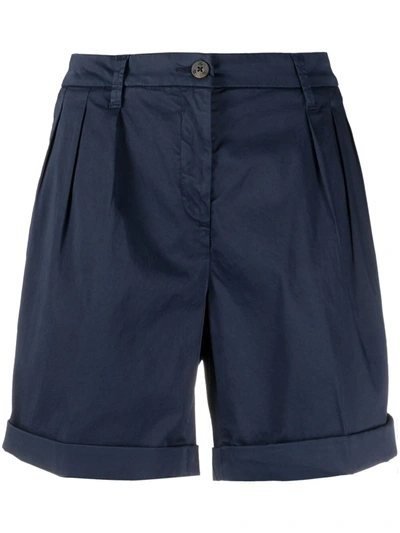 Fay Pleated Mid-rise Shorts In Dark Blue
