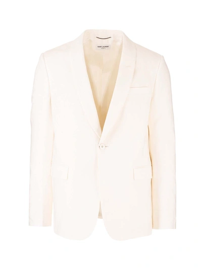 Saint Laurent One Button Jacket In Ivory Color In White