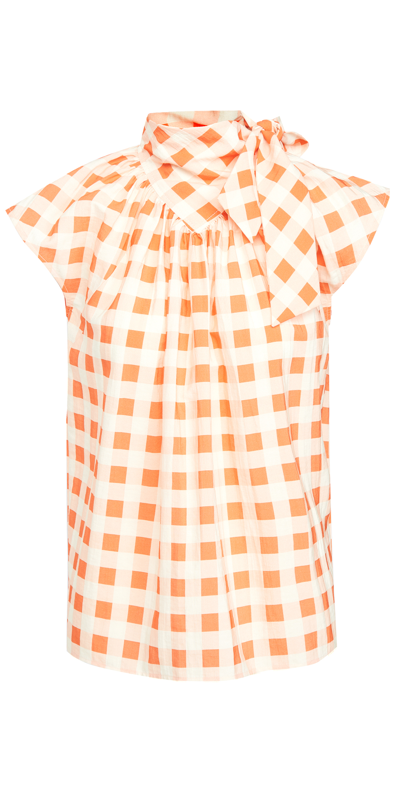 Victoria Victoria Beckham Gingham Check Bow Detail Blouse In Orange,white