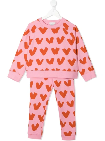 Stella Mccartney Kids' Printed Cotton Sweatshirt And Trousers Set In Pink