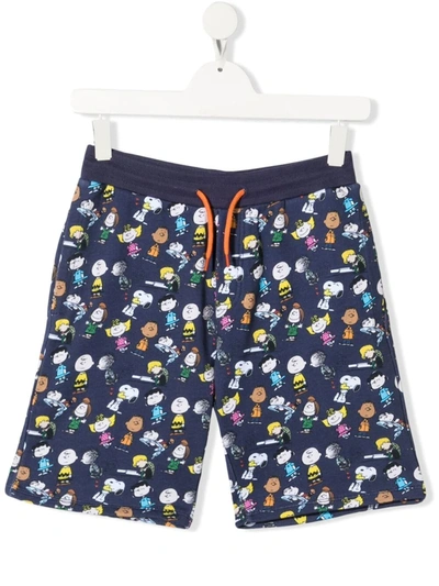 The Marc Jacobs Teen X Peanuts Cotton Track Shorts In Blue