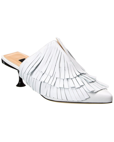 Sergio Rossi Fringed Leather Mules In White