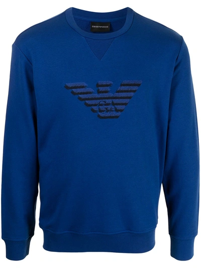 Emporio Armani Blue Logo-embroidered Jersey Sweatshirt