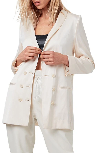 As By Df Luxe Stretch Silk Tuxedo Jacket In Pearl