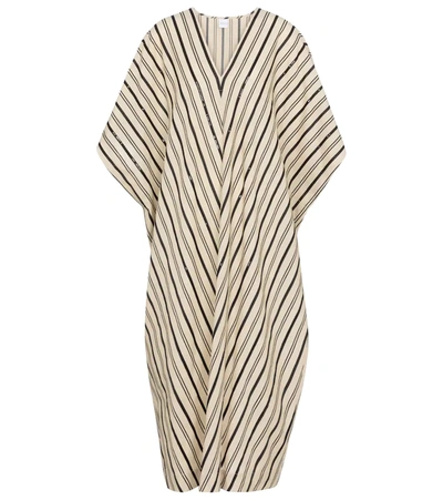 Max Mara Nebbie Stripe And Sequin-embellished Woven Kaftan In Ecru Nero
