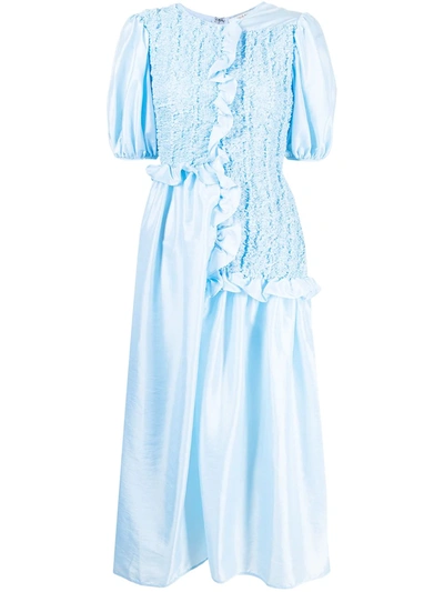 Cecilie Bahnsen Camden Ruffled Puff-sleeve Faille Dress In Blau