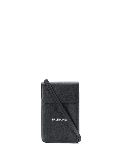 Balenciaga Logo-print Grained-leather Cardholder In Black