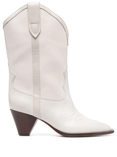 Isabel Marant Luliette Texan Ankle Boots In White Leather