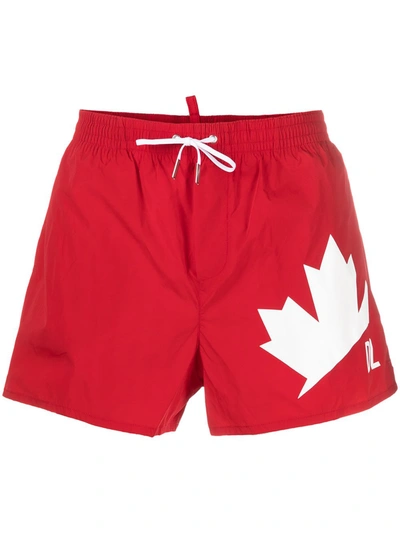 Dsquared2 Technical Fabric Swim Shorts With Logo Detail In Red