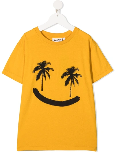 Molo Kids' Smile Print Organic Cotton T-shirt In Yellow