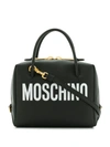 Moschino Logo Print Leather Shoulder Bag In Black