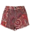 Etro Paisley Patchwork Print Denim Shorts In Red