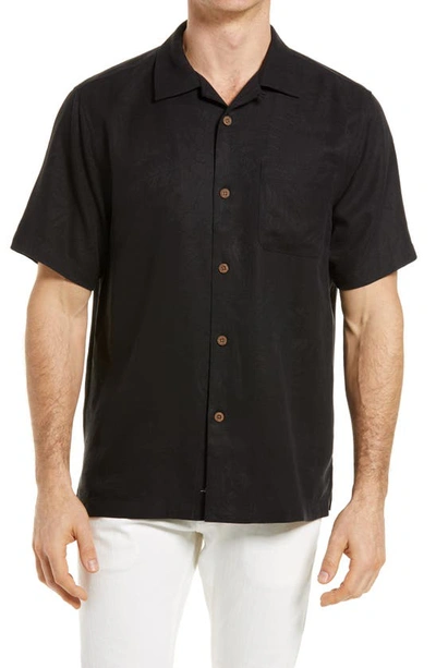 Tommy Bahama Tropic Isle Short Sleeve Button-up Silk Camp Shirt In Black