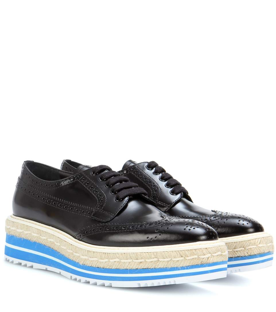 Prada Wingtip Brogue Platform Espadrille Sneakers In Black | ModeSens