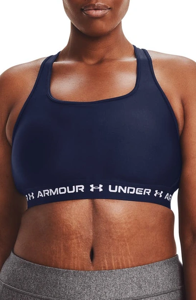 Under Armour Women's Heatgear Medium Impact Sports Bra In Midnight Navy / Midnight Navy / White