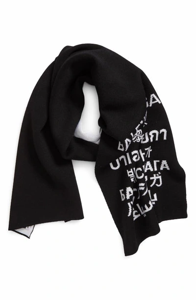 Balenciaga Languages Wool Jacquard Knit Scarf In Black/ White