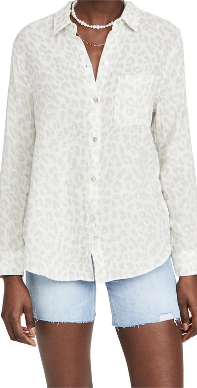 Rails Ellis Jaguar Print Long Sleeve Cotton Blouse In Light Grey