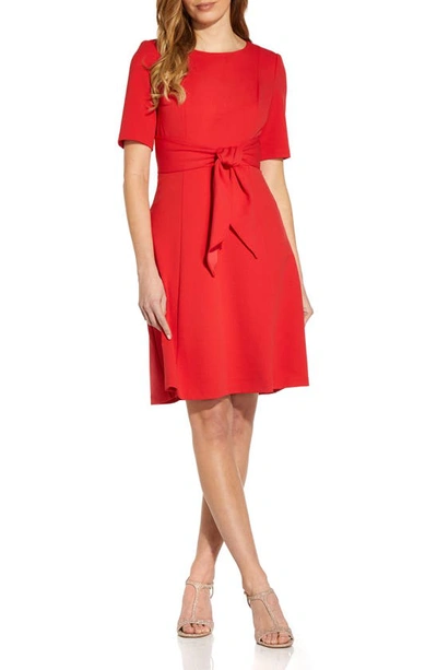 Adrianna Papell Tie Front Fit & Flare Crepe Dress In Chateau Red