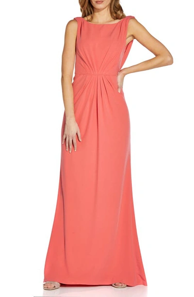Adrianna Papell Drape Back Sleeveless Crepe Gown In Coral Rose