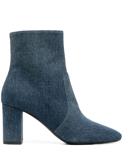 Saint Laurent Loulou 75 Denim Ankle Boots In Blu Jeans