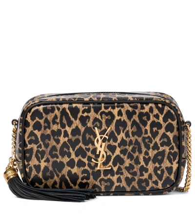 Saint Laurent Mini Lou Leopard Heart Print Leather Camera Bag In Tan