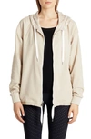 Moncler Logo Reversible Zip Front Hoodie In Leight Beige