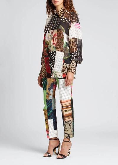 Dolce & Gabbana Women's Patchwork Chiffon Silk-blend Blouse In Multicolour