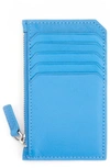 Royce New York Monogrammed Zippered Leather Credit Card Case In Light Blue