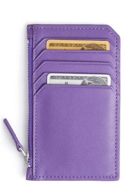 Royce New York Zip Leather Card Case In Purple