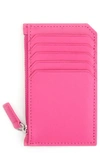 Royce New York Monogrammed Zippered Leather Credit Card Case In Bright Pink