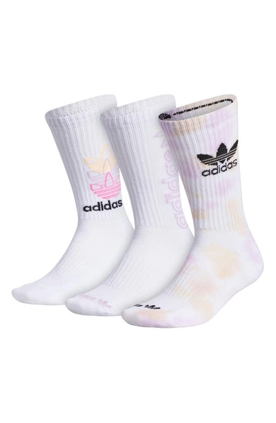 Adidas Originals Assorted 3-pack Colorwash Crew Socks In White/ Orange/ Lilac/ Black