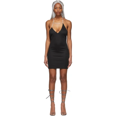 Area Black Asymmetrical Crystal Halter Mini Dress | ModeSens