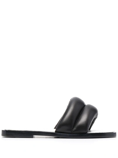 Proenza Schouler Puffy Lambskin Slide Sandals, Black In Black/white