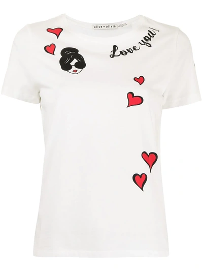 Alice And Olivia Rylyn' Stace Face Heart Graphic Print T-shirt In Weiss