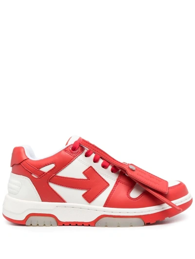 Off-White Men's Out of Office for Walking Leather Low-top Sneakers, White/Red, Men's, 7D, Sneakers & Trainers Low-top Sneakers