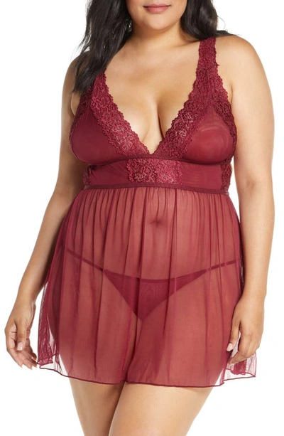 Oh La La Cheri Soft Cup Babydoll Chemise & G-string Thong In Zinfandel