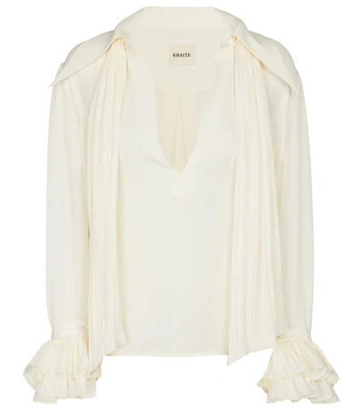 Khaite Nia Long Sleeve Silk Georgette Shirt In White
