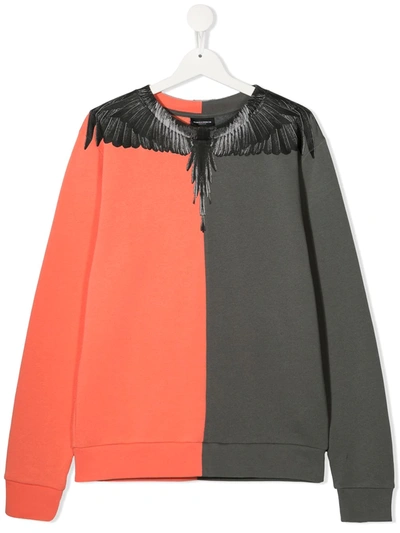 Marcelo Burlon County Of Milan Two-tone Wings-print Sweatshirt In Orange