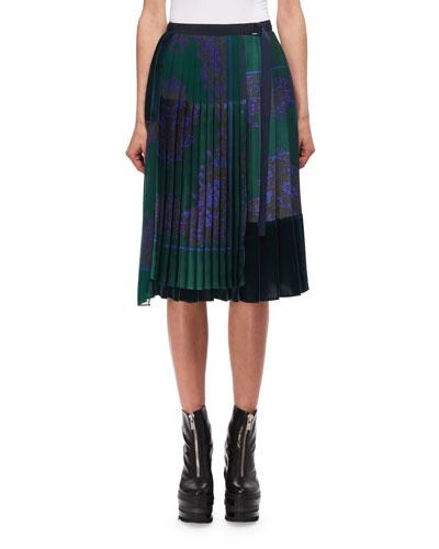 Sacai Pleated Paisley-print Skirt In Green/blue