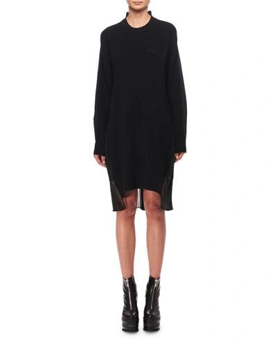 Sacai Knit Long-sleeve Combo Dress In Black
