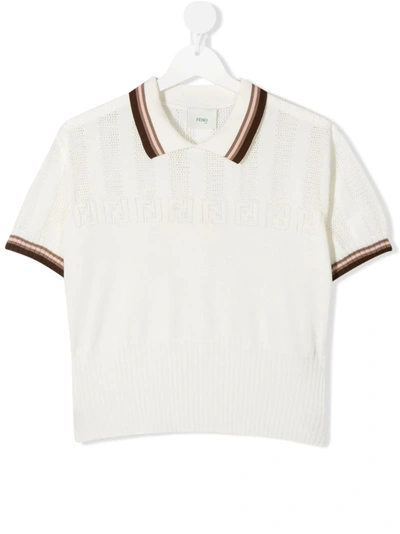 Fendi Teen Ff-perforated Polo Shirt In Neutrals